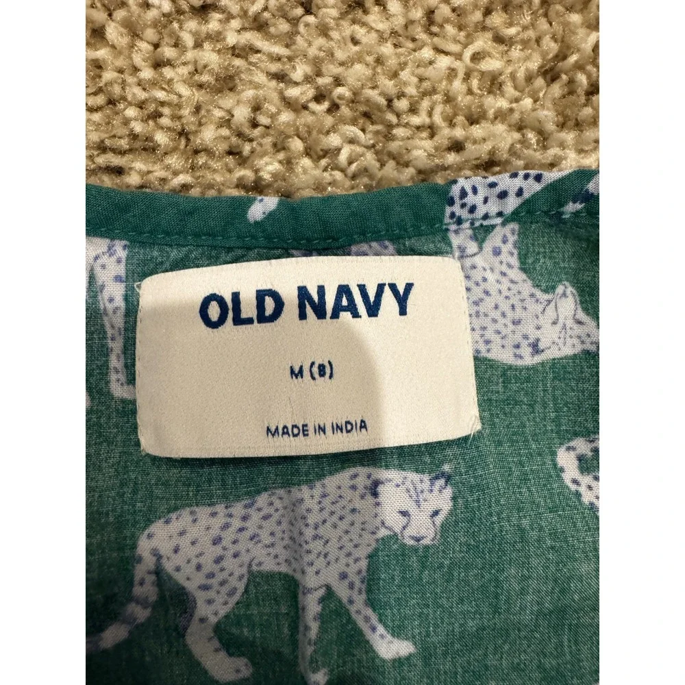 Old Navy Girls Short Sleeve A-Line Cheetah Print Dress Size M 8 Green Gray